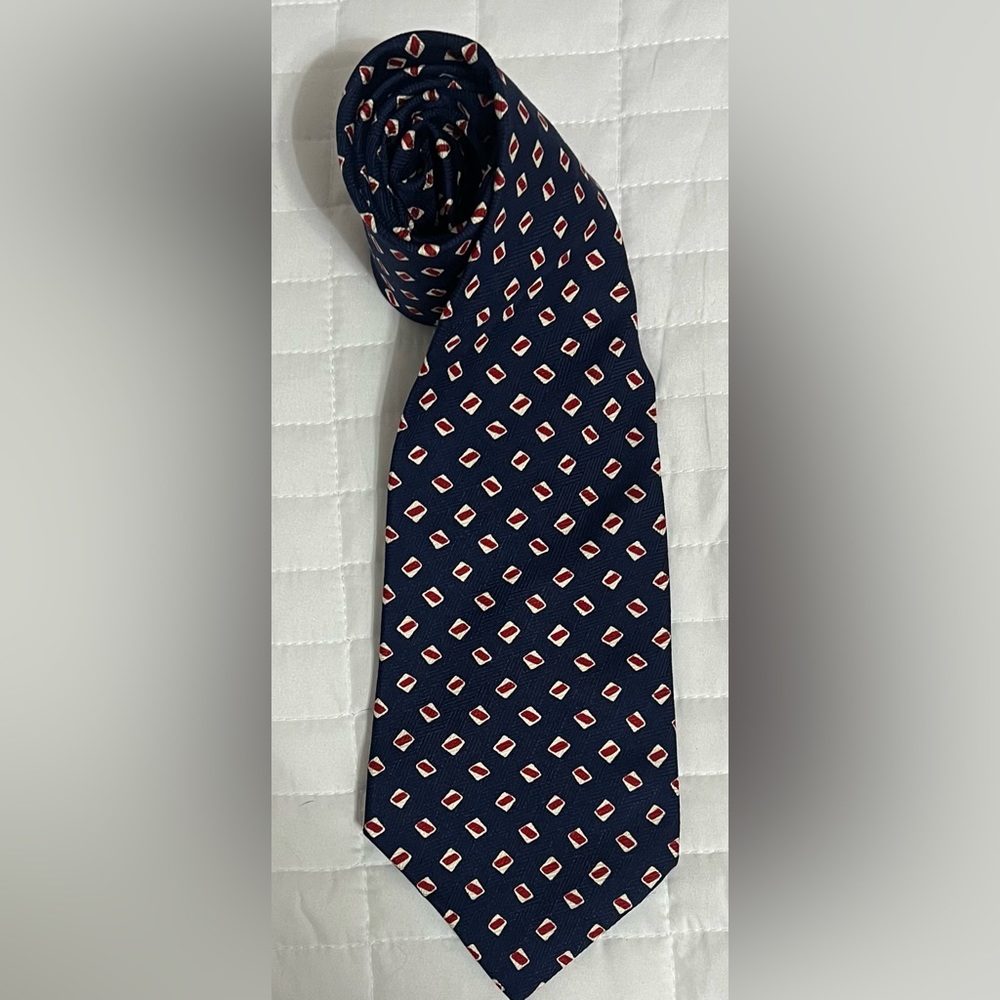 Lauren Ralph Lauren Red White and Blue Geometric Tie 100% Silk